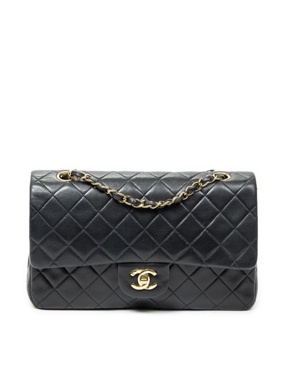 Chanel Quilted Double Flap Bag Black Lambskin Leather